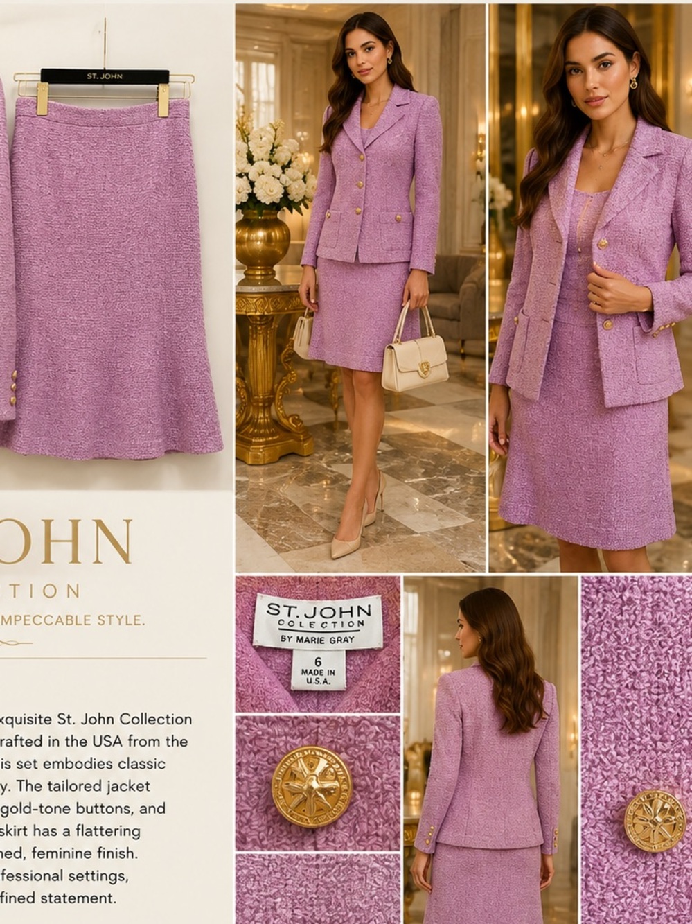 St. John Collection Lilac Textured Knit Suit & Skirt Sz 6